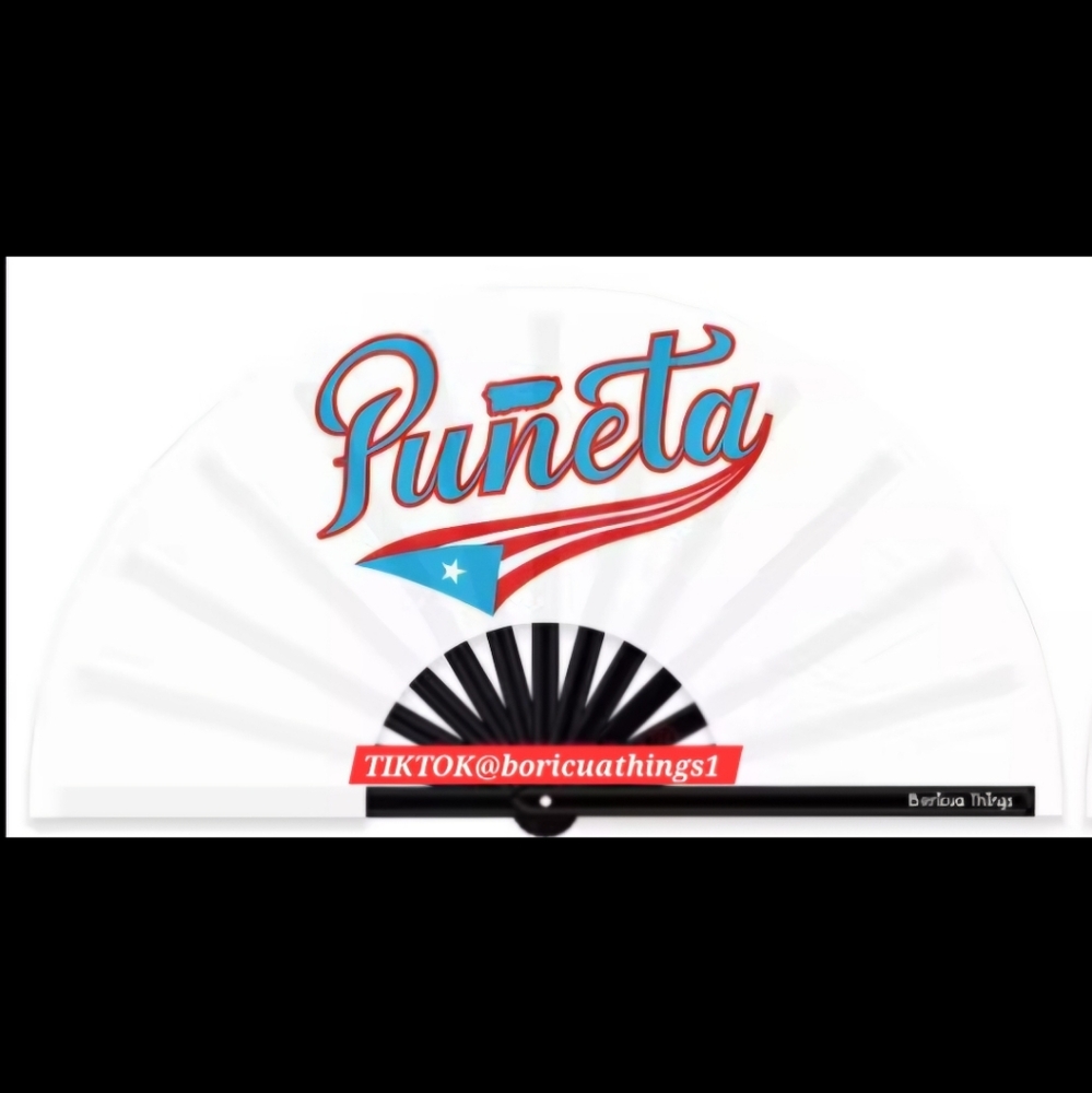 White and Black Hand Fan with Puerto Rican Flag Design